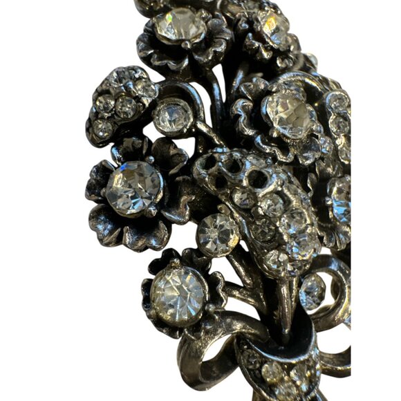 Vintage Hollycraft Rhinestone Floral Bouquet Brooch Pin Silver Tone Circa 1953 - Picture 5 of 6